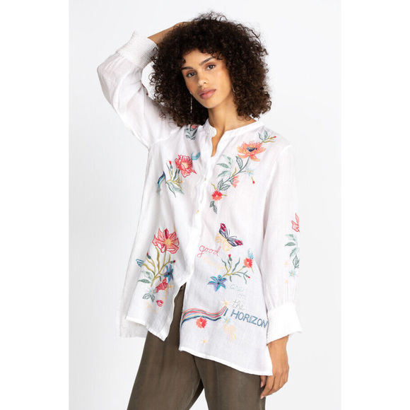 Johnny Was Jordan Voyager Tunic Shirt Floral White Flower Embroidery Top NEW - Picture 2 of 7